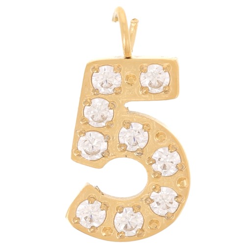 13mm Stainless steel 316L Charm number and Zirconium oxides - 5 - Gold Tone x1
