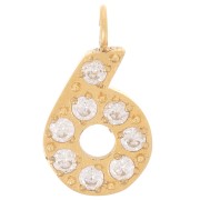 13mm Stainless steel 316L Charm number and Zirconium oxides - 6 - Gold Tone x1