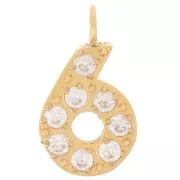 13mm Stainless steel 316L Charm number and Zirconium oxides - 6 - Gold Tone x1