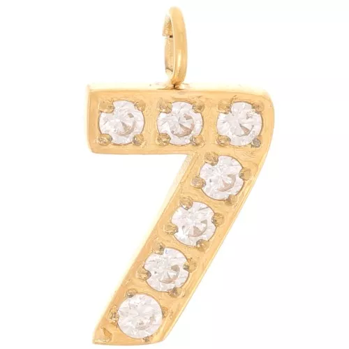13mm Stainless steel 316L Charm number and Zirconium oxides - 7 - Gold Tone x1