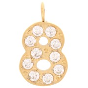 13mm Stainless steel 316L Charm number and Zirconium oxides - 8 - Gold Tone x1