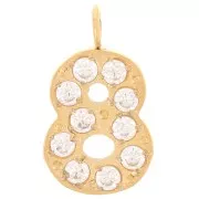 13mm Stainless steel 316L Charm number and Zirconium oxides - 8 - Gold Tone x1