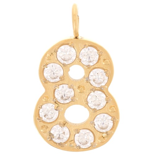 13mm Stainless steel 316L Charm number and Zirconium oxides - 8 - Gold Tone x1