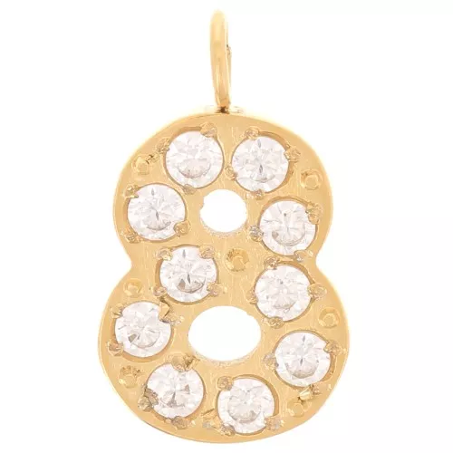 13mm Stainless steel 316L Charm number and Zirconium oxides - 8 - Gold Tone x1