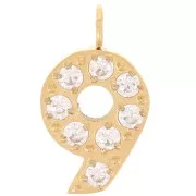 13mm Stainless steel 316L Charm number and Zirconium oxides - 9 - Gold Tone x1