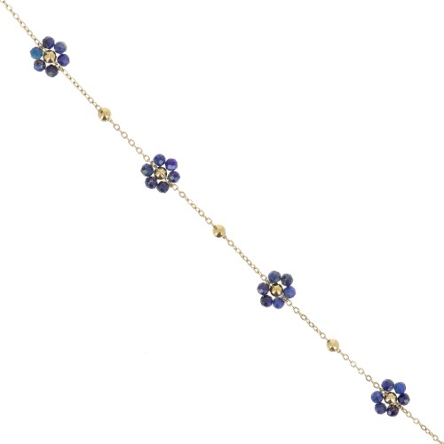 304L Stainless Steel Gemstone Flower cable Chain - Lapis lazuli x50cm