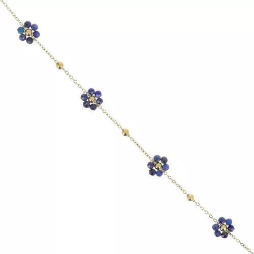304L Stainless Steel Gemstone Flower cable Chain - Lapis lazuli x50cm