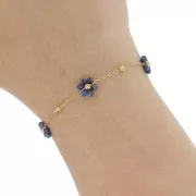 304L Stainless Steel Gemstone Flower cable Chain - Lapis lazuli x50cm