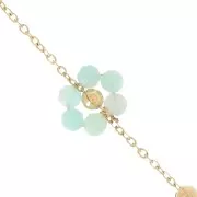 304L Stainless Steel Gemstone Flower cable Chain - Amazonite x50cm