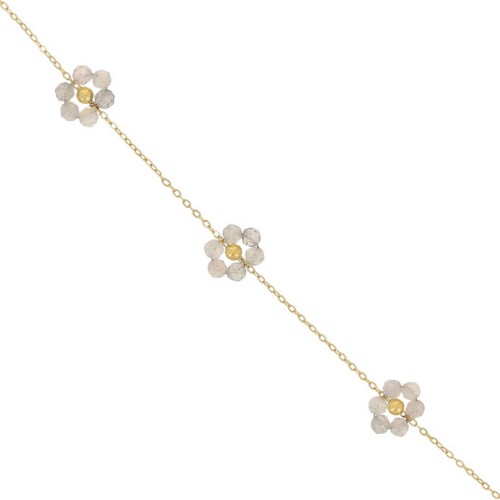 304L Stainless Steel Gemstone Flower cable Chain - Labradorite x50cm