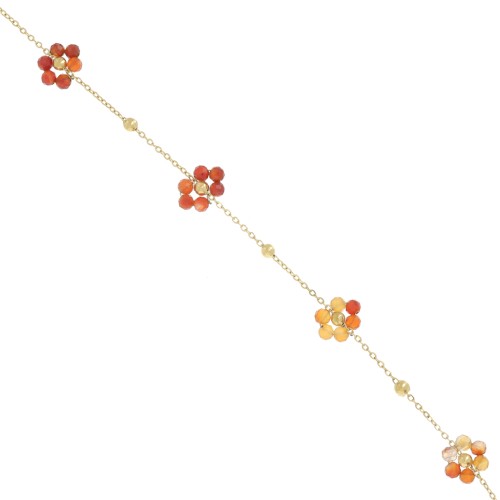 304L Stainless Steel Gemstone Flower cable Chain - carnelian x50cm