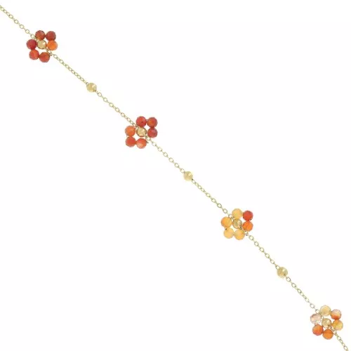 304L Stainless Steel Gemstone Flower cable Chain - carnelian x50cm