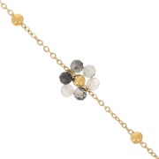 304L Stainless Steel Gemstone Flower cable Chain - Rutile quartz x50cm