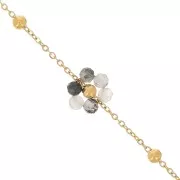 304L Stainless Steel Gemstone Flower cable Chain - Rutile quartz x50cm