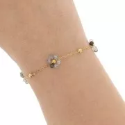 304L Stainless Steel Gemstone Flower cable Chain - Rutile quartz x50cm