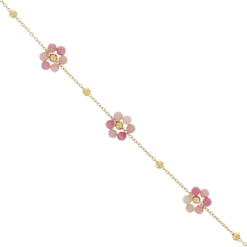 304L Stainless Steel Gemstone Flower cable Chain - Rhodochrosite x50cm