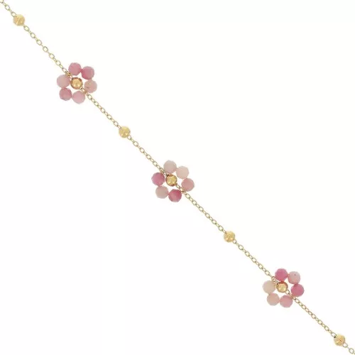 304L Stainless Steel Gemstone Flower cable Chain - Rhodochrosite x50cm