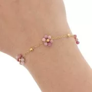 304L Stainless Steel Gemstone Flower cable Chain - Rhodochrosite x50cm