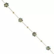 304L Stainless Steel Gemstone Flower cable Chain - African Turquoise - Gold x50cm