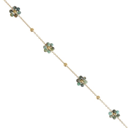 304L Stainless Steel Gemstone Flower cable Chain - African Turquoise - Gold x50cm