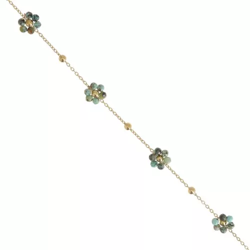 304L Stainless Steel Gemstone Flower cable Chain - African Turquoise - Gold x50cm