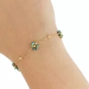 304L Stainless Steel Gemstone Flower cable Chain - African Turquoise - Gold x50cm