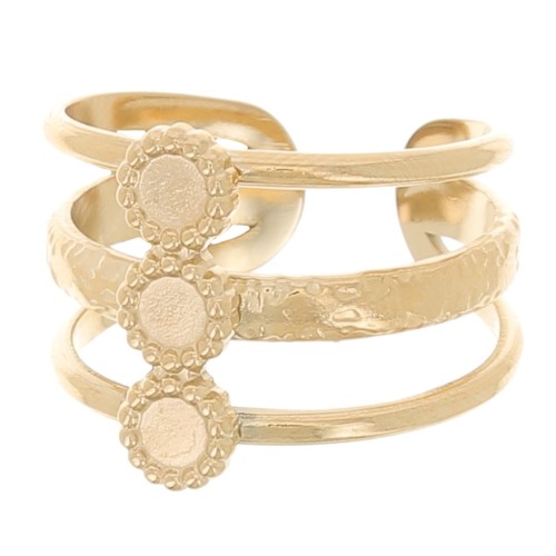St. steel 304L Adjustable 3-row ring T.51 to T.57 for 3mm cabochons - Gold x1