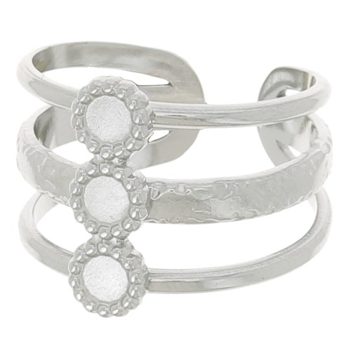 Stainless steel 304L Adjustable 3-row ring T.51 to T.57 for 3 mm cabochons x1