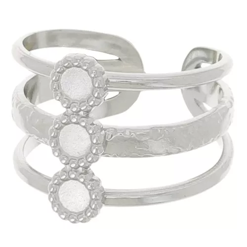 Stainless steel 304L Adjustable 3-row ring T.51 to T.57 for 3 mm cabochons x1