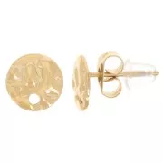 8mm Stainless steel 316L Round hammered earstuds with one hole - Gold x2