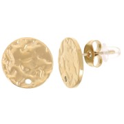 12mm Stainless steel 316L Round hammered earstuds with one hole - Gold x2