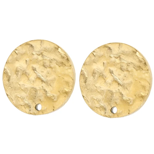 12mm Stainless steel 316L Round hammered earstuds with one hole - Gold x2