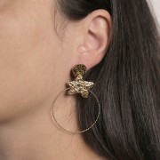 12mm Stainless steel 316L Round hammered earstuds with one hole - Gold x2