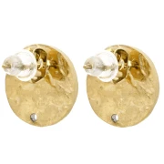 12mm Stainless steel 316L Round hammered earstuds with one hole - Gold x2