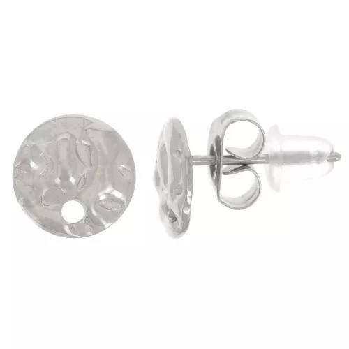 8mm Stainless steel 316L Round hammered earstuds with one hole x2