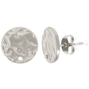 12mm Stainless steel 316L Round hammered earstuds with one hole x2