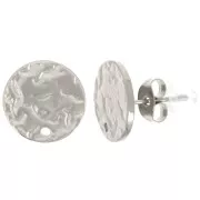 12mm Stainless steel 316L Round hammered earstuds with one hole x2