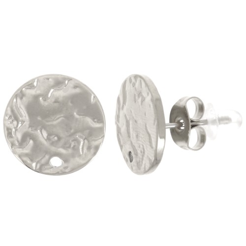 12mm Stainless steel 316L Round hammered earstuds with one hole x2