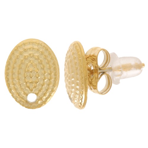 10x7.5mm 304L Stainless Steel Oval Textured EarStuds - Gold Tone x2