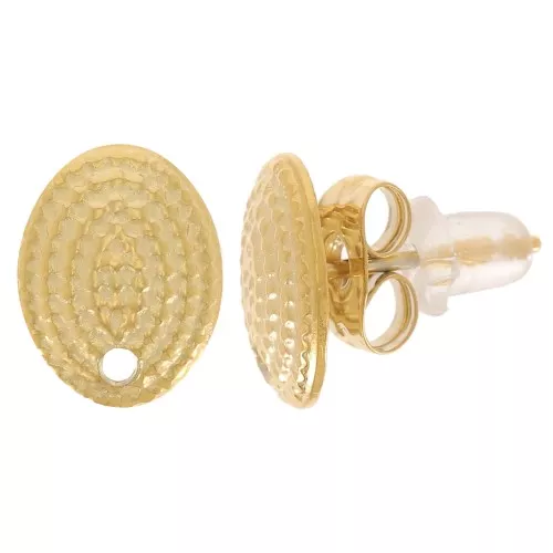 10x7.5mm 304L Stainless Steel Oval Textured EarStuds - Gold Tone x2