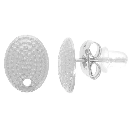 10x7.5mm 304L Stainless Steel Oval Textured EarStuds x2