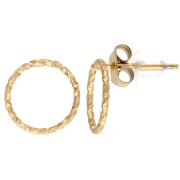 10mm diamond effect hollow circle earrings 304L stainless steel gold x2