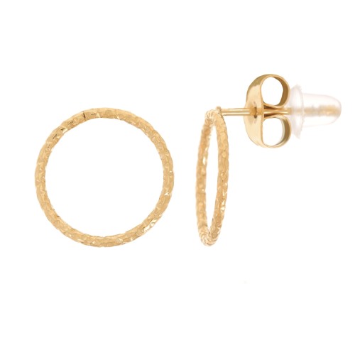 10mm 304L stainless steel diamond effect hollow circle earstuds - Gold x2