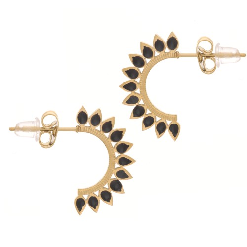 20mm 316L Stainless Steel Ethnic earstuds with Epoxy Resin - Black - Gold Tone x2