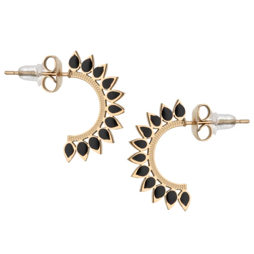20mm 316L Stainless Steel Ethnic earstuds with Epoxy Resin - Black - Gold Tone x2