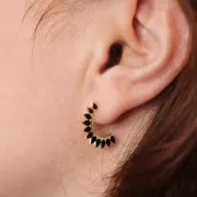 20mm 316L Stainless Steel Ethnic earstuds with Epoxy Resin - Black - Gold Tone x2