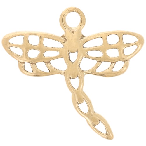 14x15mm Stainless Steel 304L openwork Dragonfly charm - Gold Tone x1
