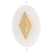 13x9 mm flat oval mother-of-pearl bead with a gold-plated 304 stainless steel diamond-shaped accent x1