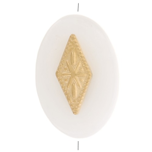 12x8mm Flat oval mother-of-pearl bead with stainless steel 316L rhombus - GOLD x1