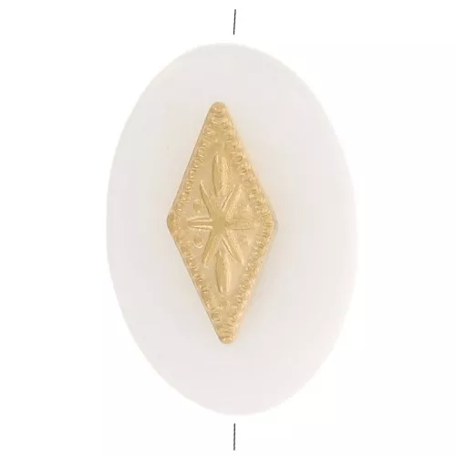 13x9 mm flat oval mother-of-pearl bead with a gold-plated 304 stainless steel diamond-shaped accent x1